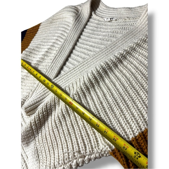 BB Dakota Cream/Navy/Orange Dolman Sleeve Open Front Women's Relaxed Cardigan - Picture 10 of 16